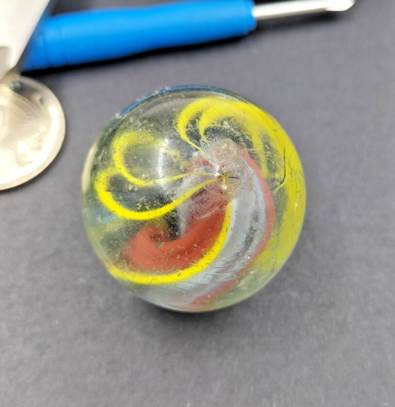 Rare Antique Marble LGE German Handmade Divided Core Ribbon Swirl Scarce Colours