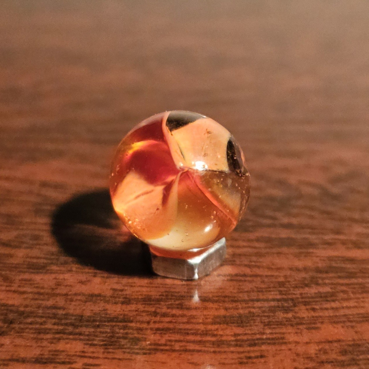 Vintage CE Bogard Orange Floppy 4-Lobe Cats Eye .562″ Glass Marble w Cold Roll