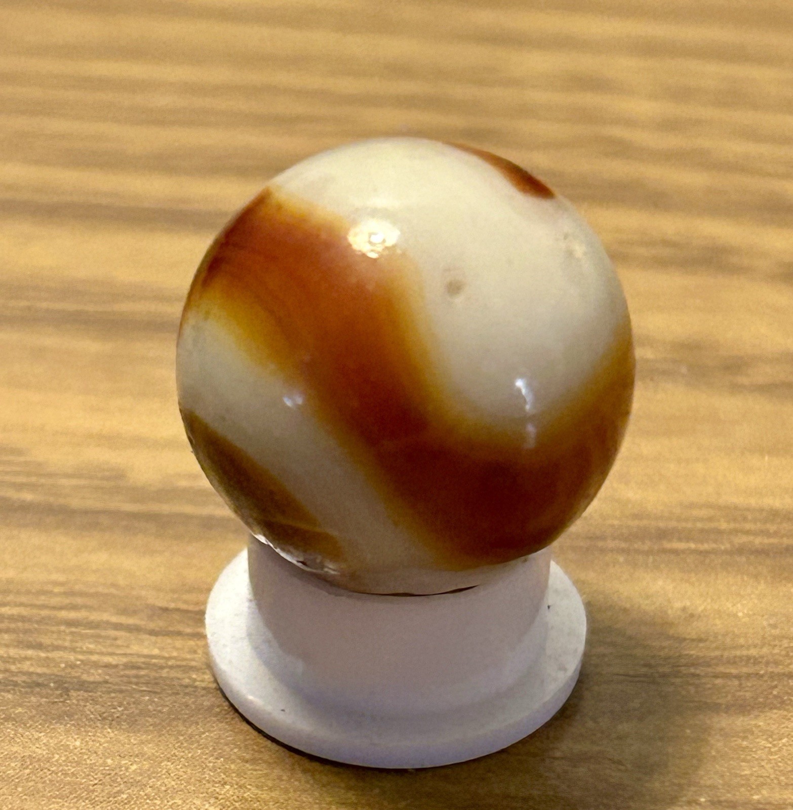 Vintage Peltier Glass 0.66” Marble Burnt Zebra Ribbon Swirl? NM
