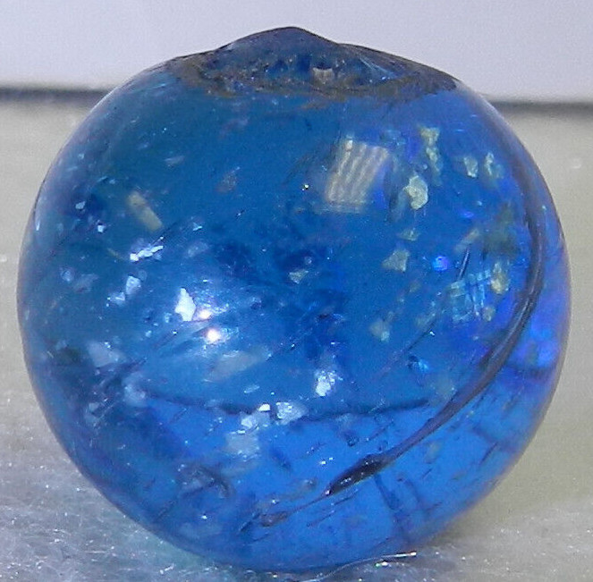 #18332m Vintage German Handmade Blue Glass Mica Marble .68 Inches *Mint*