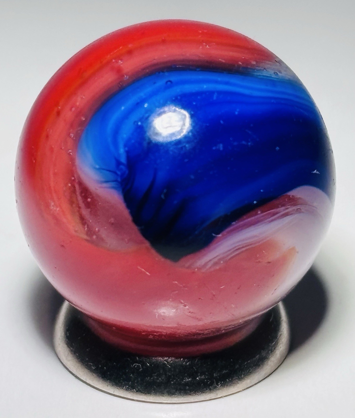 Vintage Akro Red White & Blue Popeye Corkscrew Marble .74” Near Mint Cond