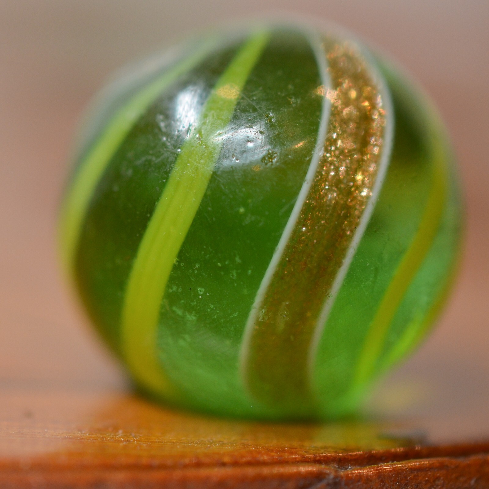Handmade Green Banded Lutz Marble, 11/16 in, Near Mint, Germany 1860-1920, S1478