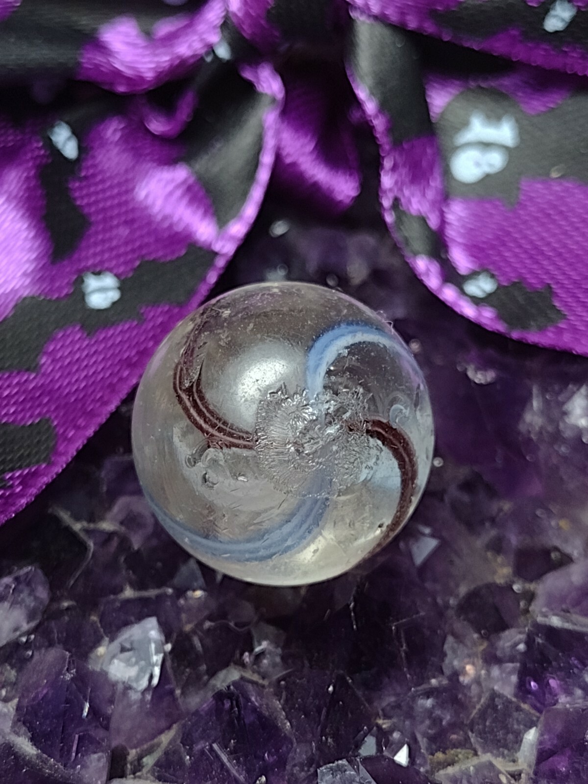 CHARMING PURPLE 💎 White LATTICINIO Net SWIRL Play GERMAN Glass Marbles .67″