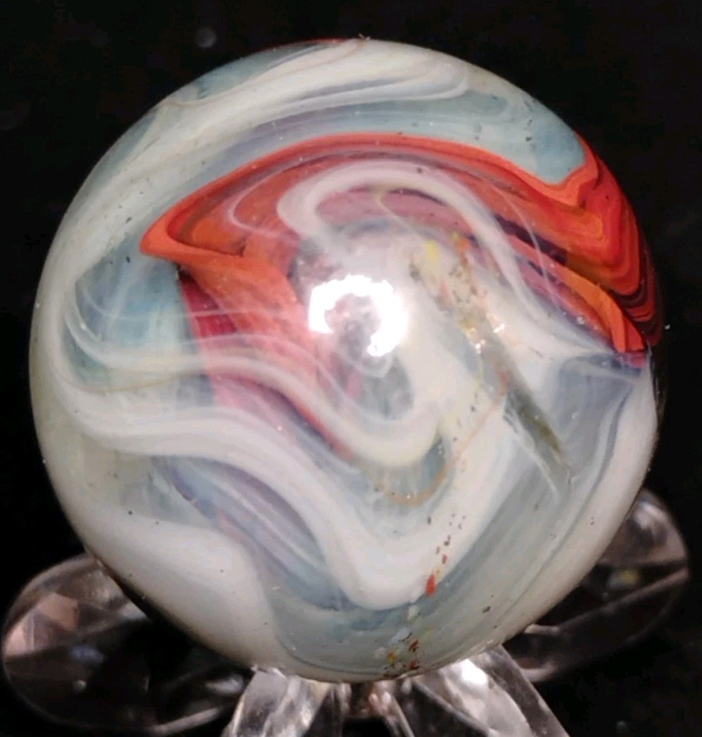 .82″ JABO/D.A.S. MARBLES W/ OXBLOOD+AVENTURINE+CONFETTI SWIRL TOYS MINT-