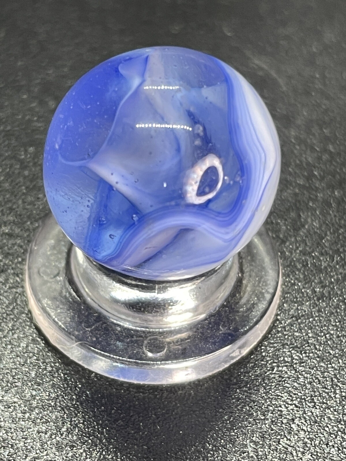 Blue Clear Base Snake Style Swirl Wirepull Alley Or Other Vintage Marbles 0.629”