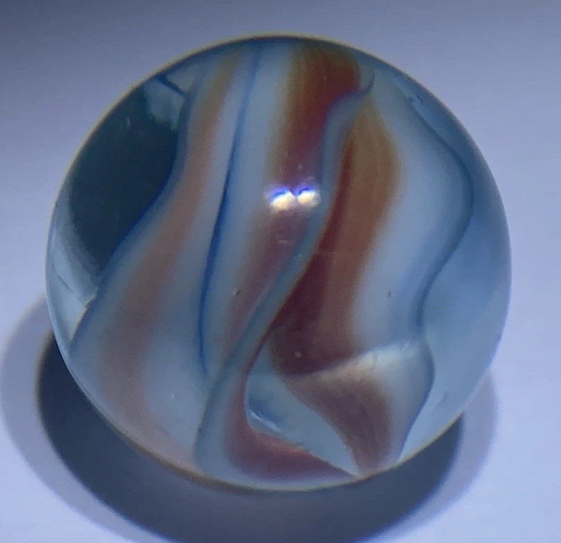 Vitro Agate Co. Hybrid Cat’s-Eye Marble 5 Vanes, Red, White & Blue .61 MINT