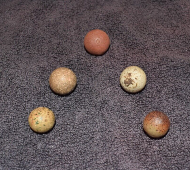 Antique 1800s Civil War era Clay Toy Marble Lot of 5 Size Range .687″ to .812″