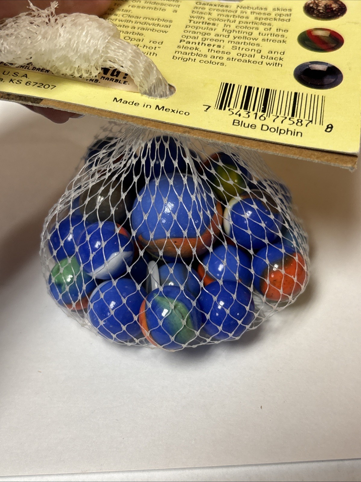 “BLUE DOLPHIN” VACOR MEGA MARBLES Vintage 1990s Net Bag 24 16mm/1 25mm Shooter