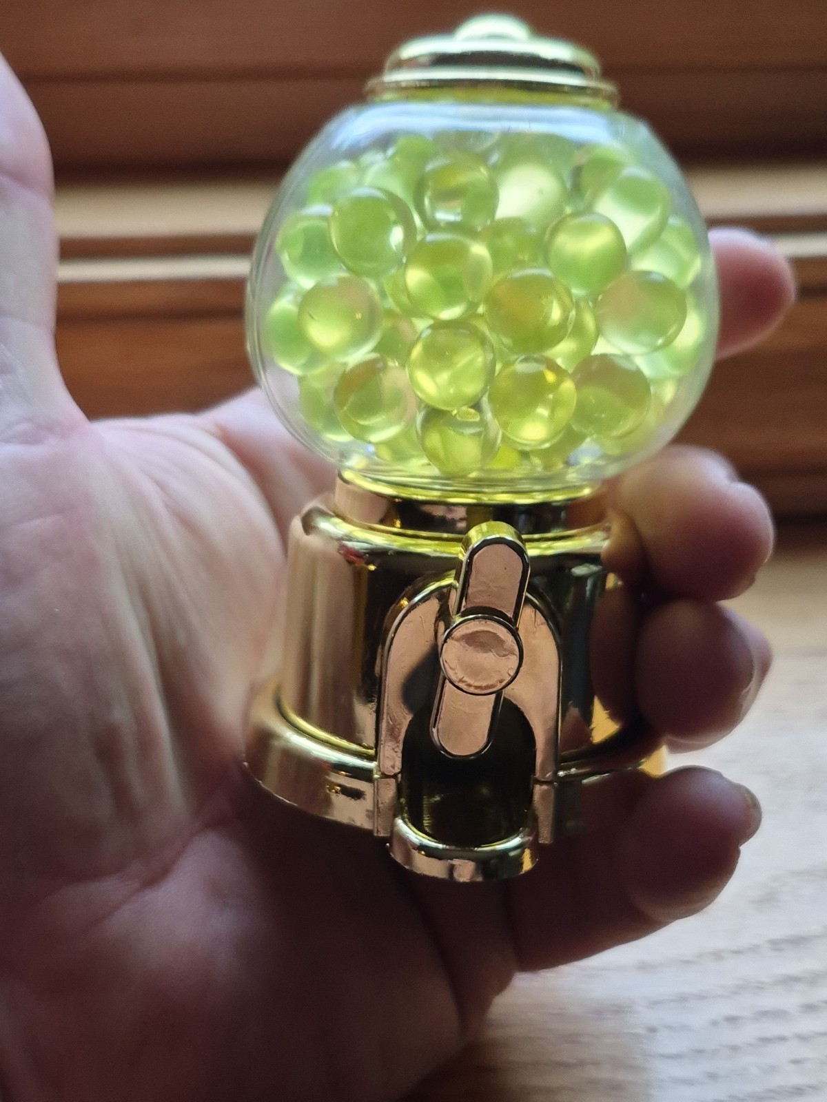 100 Uranium Vaseline Glass Marbles 10mm with Gold Mini Gumball Display Plastic