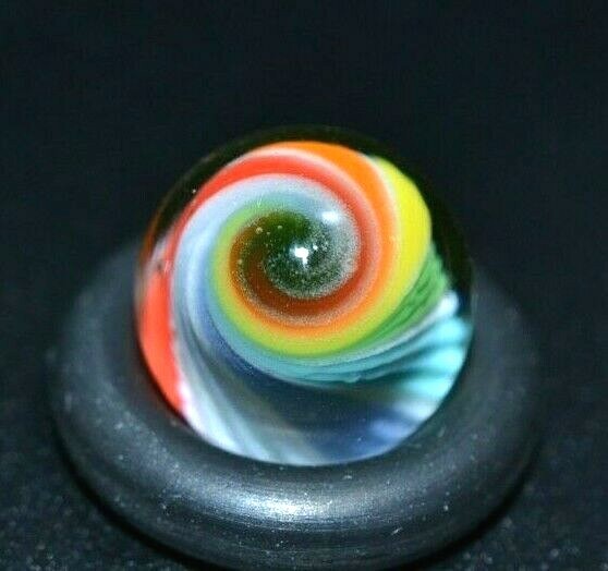 BRYAN TRILLAS GLASS MARBLE/.428″ PEEWEE-TRANS. RAINBOW CORKSCREW BLACKLIGHT-FAST
