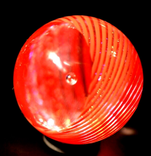 JAMES ALLOWAY GLASS MARBLE/1.372″-DICHROIC RED VORTEX #3528-GRASS,ORANGE,VIOLET+