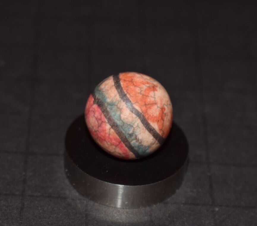 Antique Hand Painted, Handmade Fired Clay Crockery Marble Size .703″=45/64″