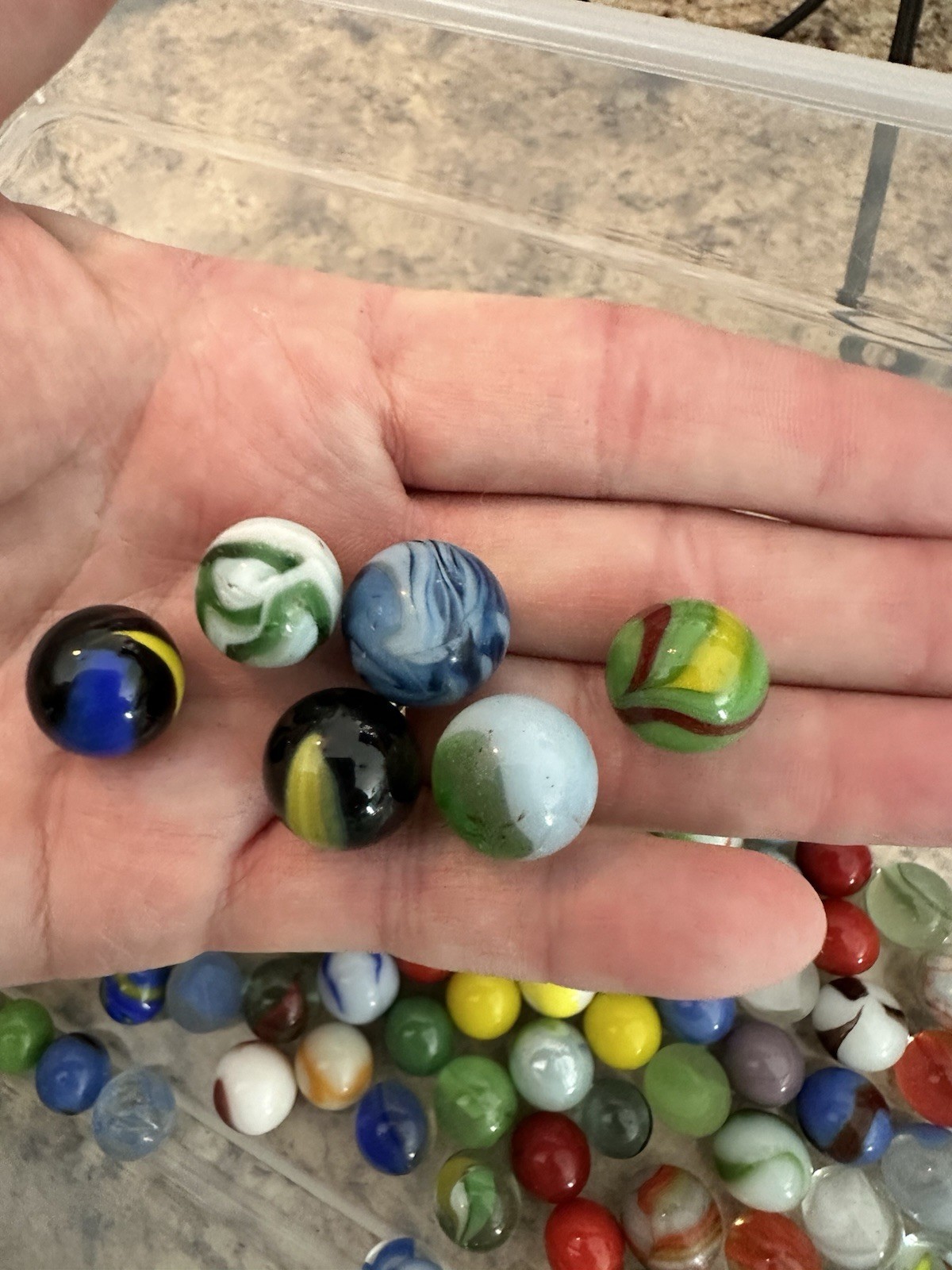 Vintage Marbles Lot Of 150 + Marble Different Sizes Stripes Glow Glass Multi