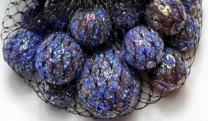Net Bag 25 Asteroid Glass Mega Marbles 2006-2009 Vacor Iridescent w Frit RETIRED
