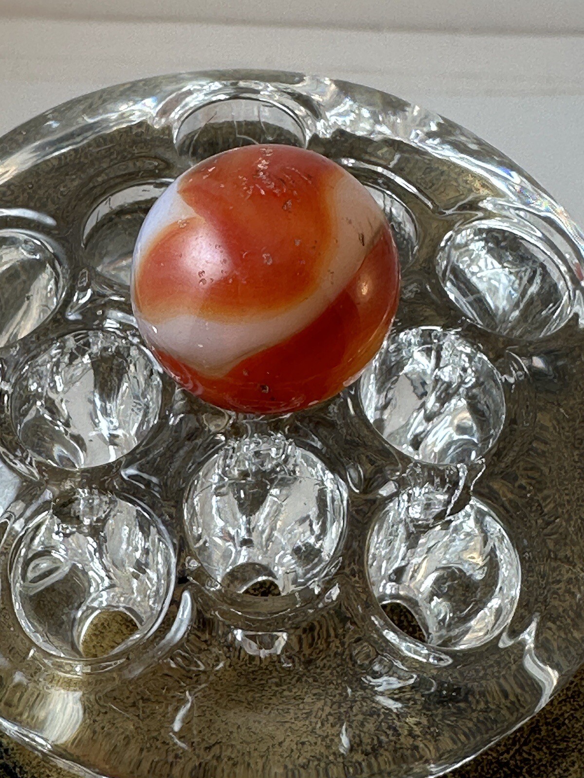 85/128 RED, BROWN & OPAQUE WHITE SHOOTER MARBLE SMOOTH
