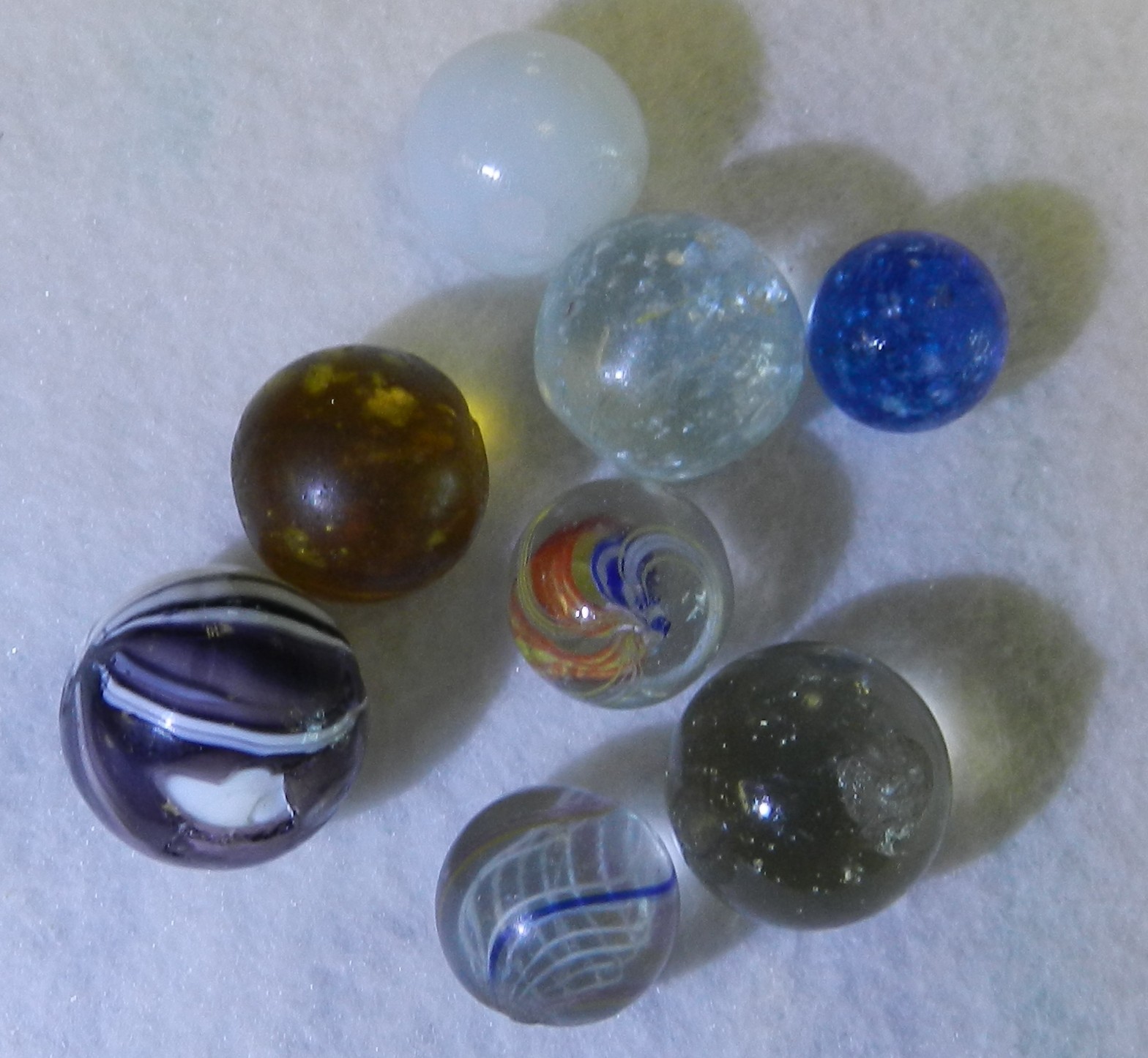 #19941m Vintage Group or Lot of 8 German Handmade Marbles .50 to .70 Inches