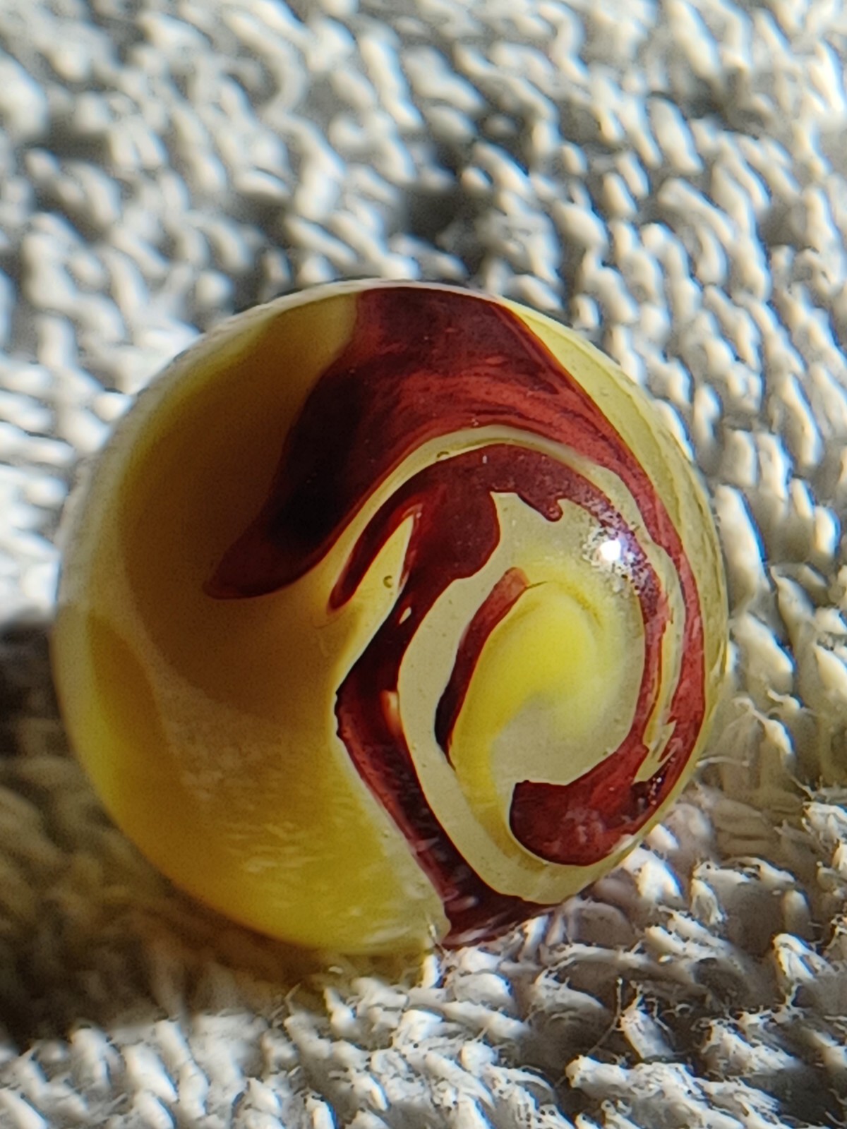 .77 Akro Eggyolk Oxblood Marble. Elite Example/Size. Old. Rare. Dead Wet Mint.