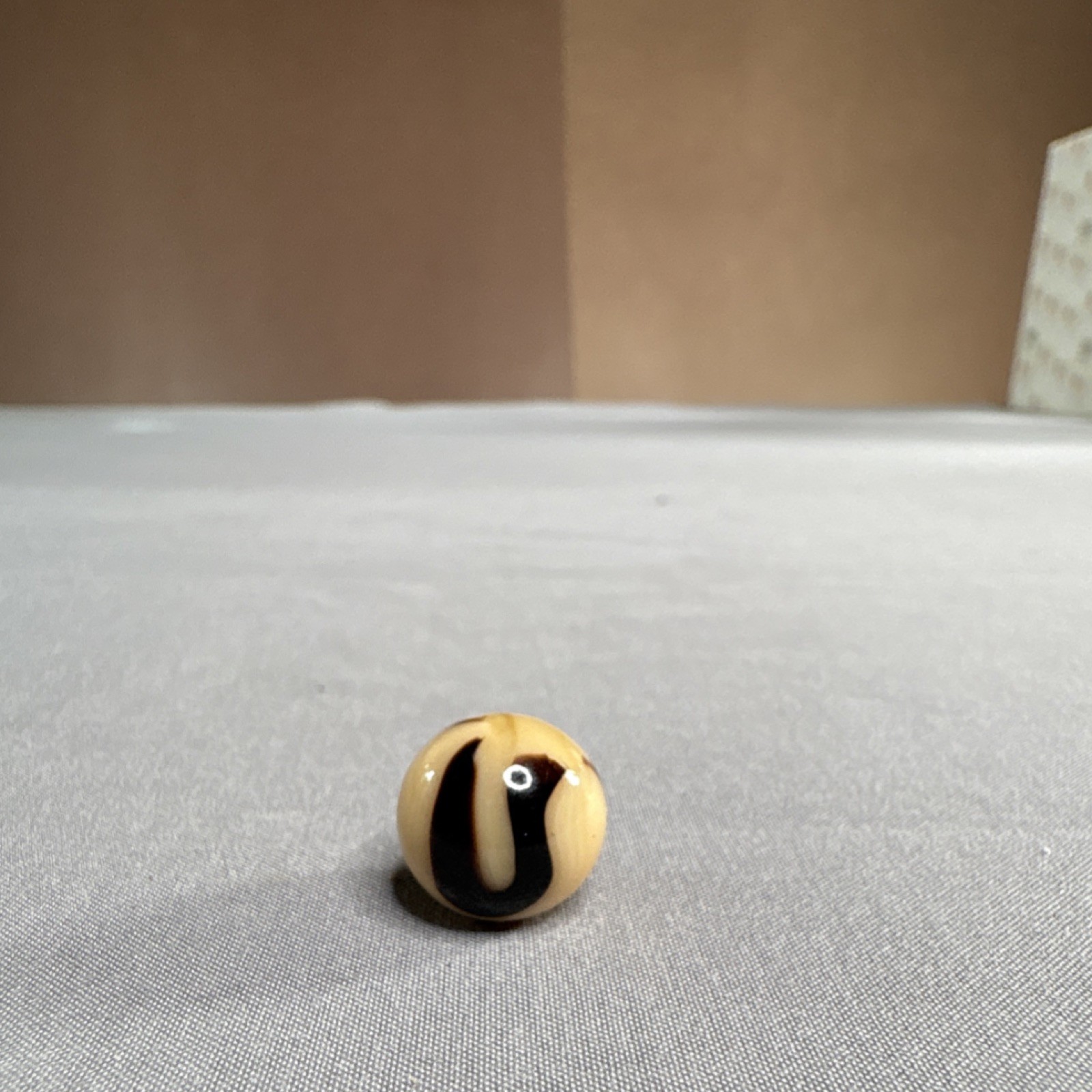 Single Machine-Made Glass Toy Marble Black & Cream Swirl Pattern