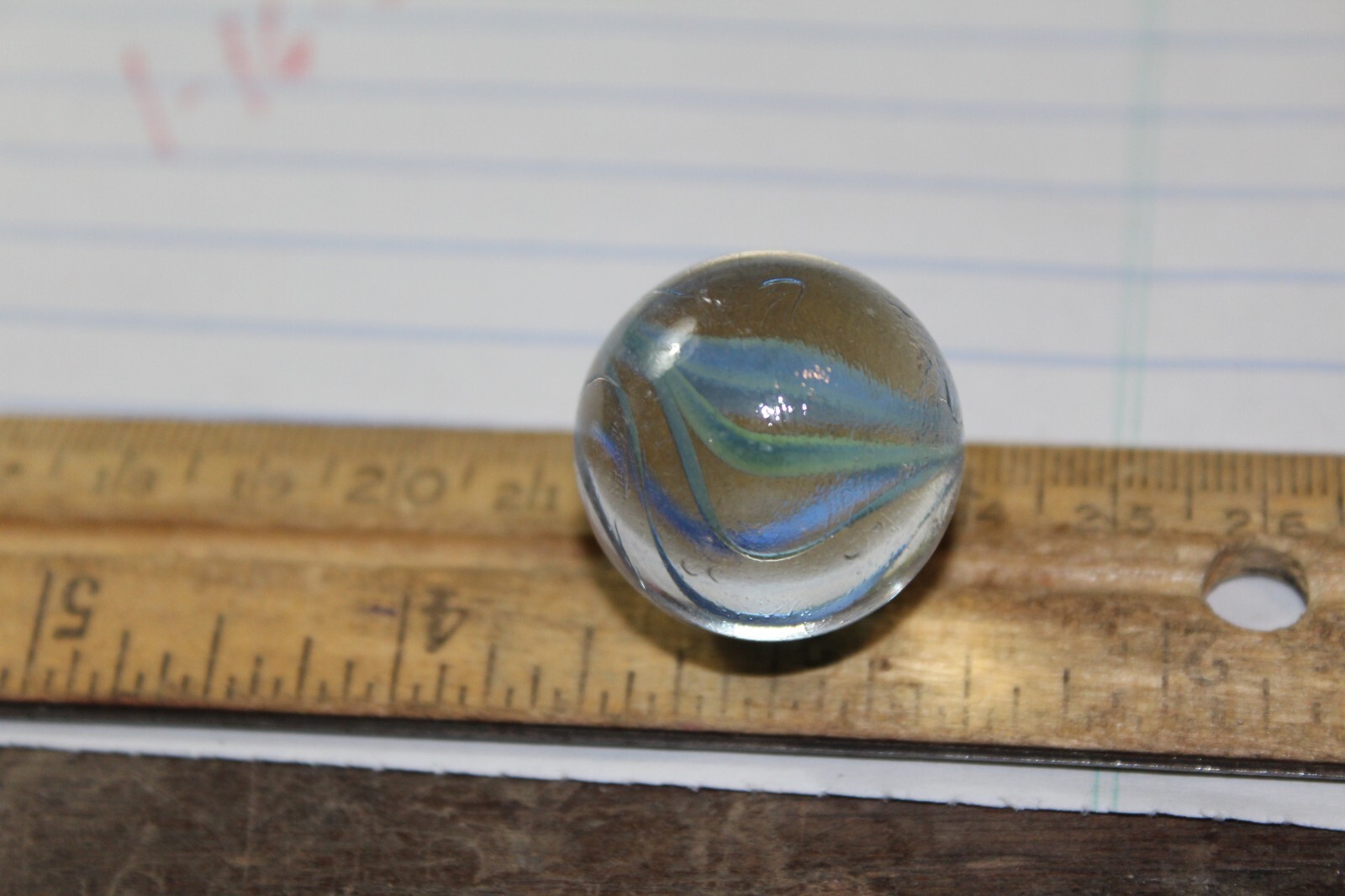 Vintage Machine Made 1″ Shooter Marble Caged Blue Strands