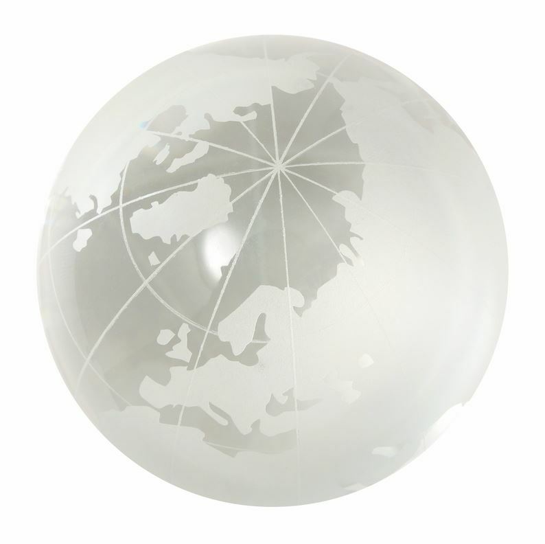 60mm Crystal World Map Earth Globe Marble 2.3″ w/Glass Stand Etched Orb Sphere