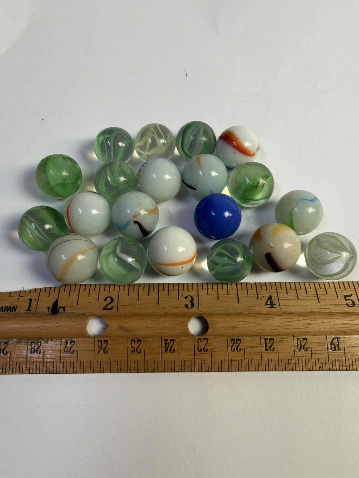Vintage Glass Marbles Lot of 20 Mixed Swirl Clear & Opaque Shooter Marbles