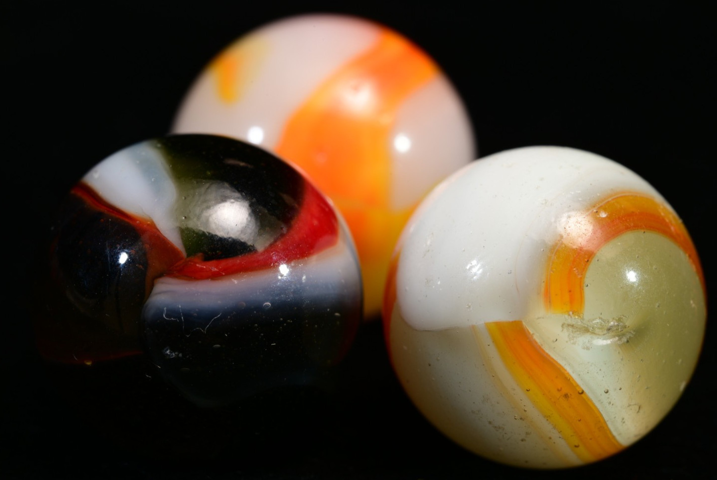 3 Vintage Peltier Rainbo Marbles Funky Colours Classic Styles, Multi-Mix 19/32”