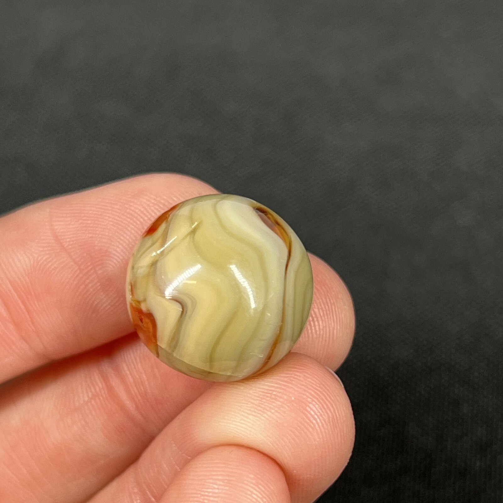 Vintage Agate Christensen Peltier Art Glass Swirl Marble .6” Swampy Orange