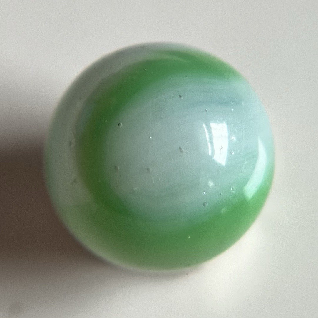 💚Peltier Rainbo Green Baseball Bubbly Ribbon Marble .58”