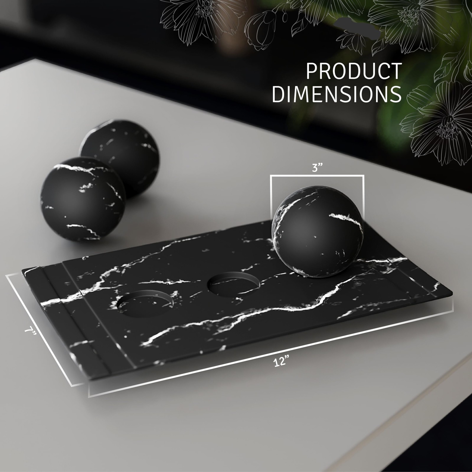 Creative Scents Black Marble Look Home Decor Bowl and Orb Set Coffee Table Decor