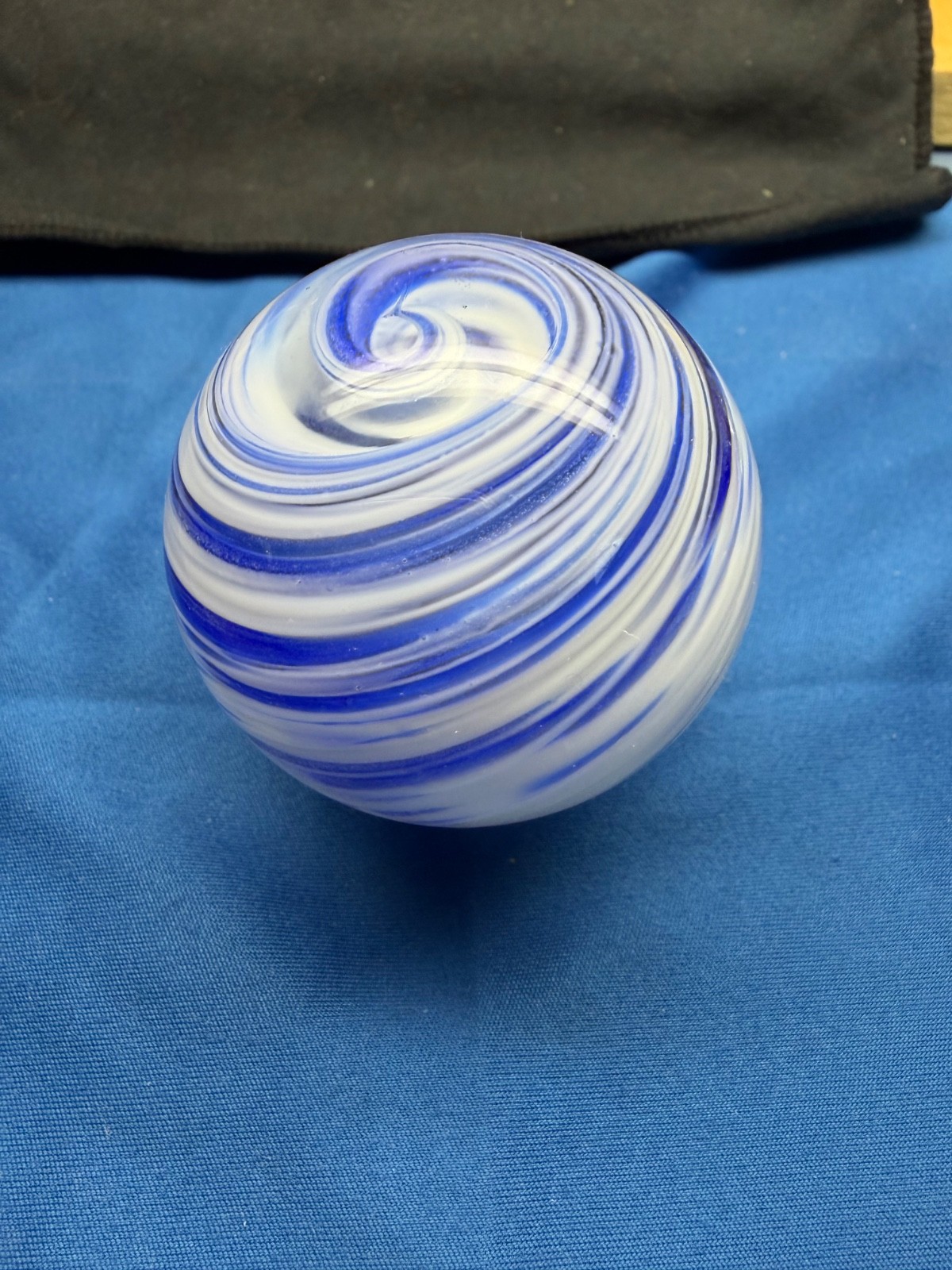 Vintage 1990 JIM DAVIS 1 -15/16” MARBLE SIGNED HANDMADE GLASS ART SPIRAL