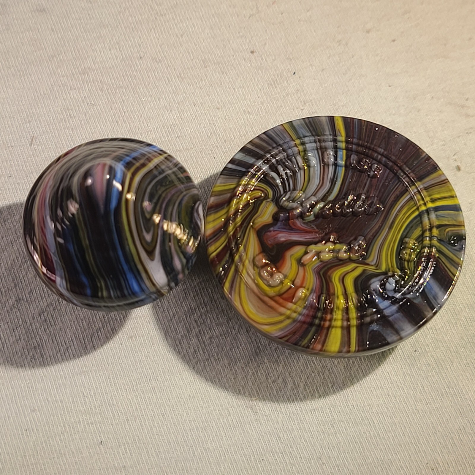ANDY DAVIS, Glass Art Spinning Top & Base, Megans Run (?), #256F