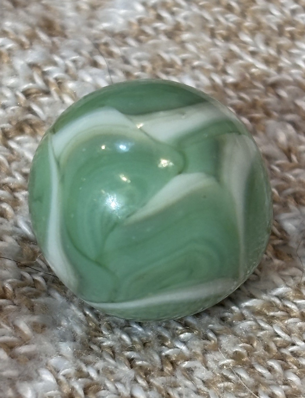 Vintage Alley Agate Pistachio Green & White UV Swirl Glass Marble 0.68”