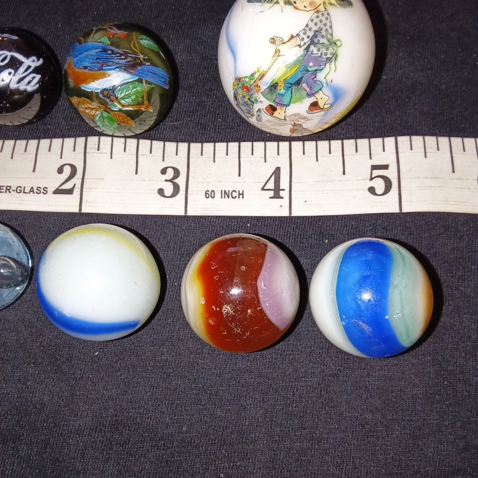 Lot Of 9 Various Marbles, Coca Cola, Hand Painted And More!