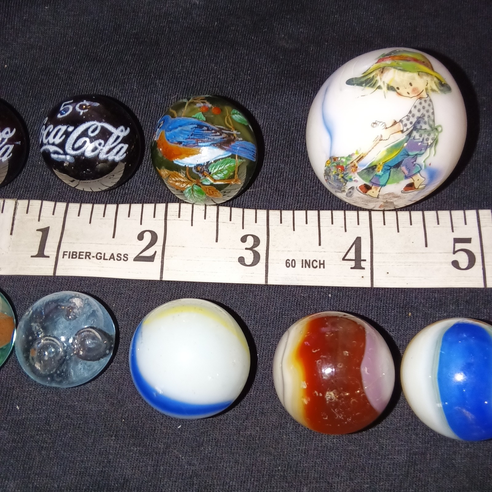 Lot Of 9 Various Marbles, Coca Cola, Hand Painted And More!