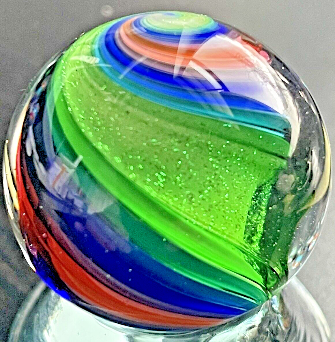 EDDIE SEESE MARBLE ART HANDMADE GLASS GREEN DICHROIC DOUBLE TWIST 1.43” FES 16