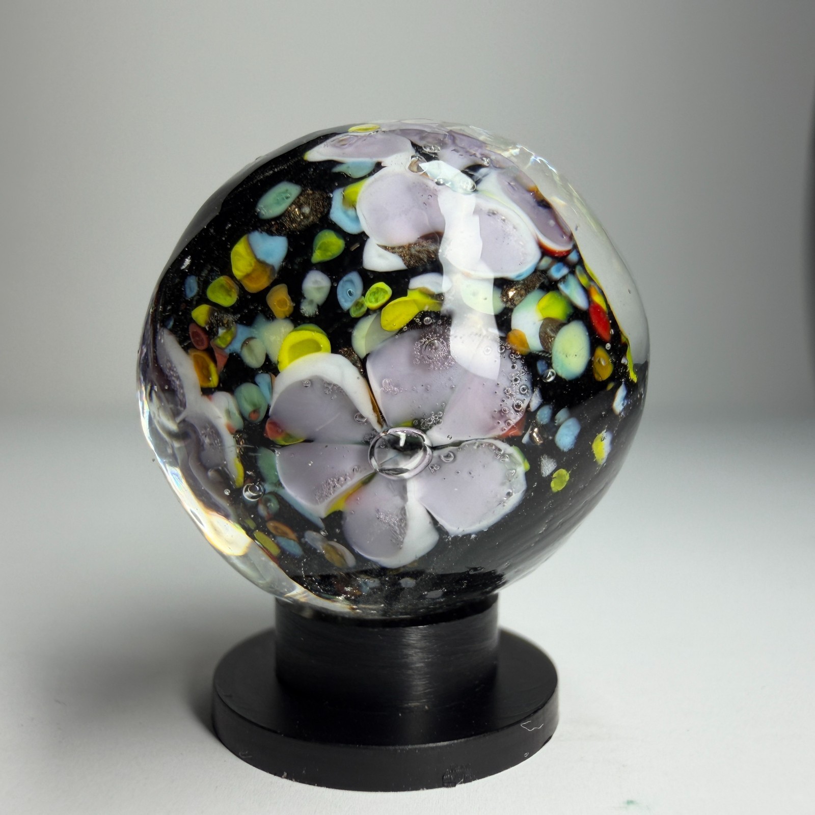 22mm MAGNOLIA Purple Flower Lutz Handmade Glass Marble 7/8″ SHOOTER + Stand