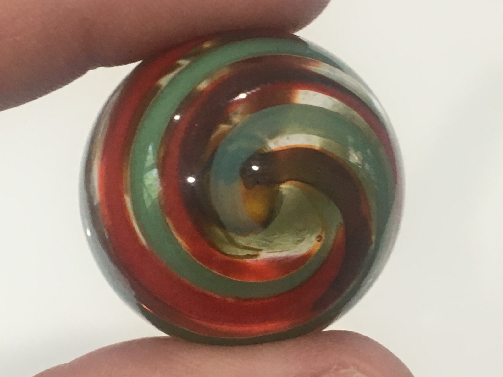 Unknown Age Blown Glass Shooter Marble Green Red Blue Yellow Swirl