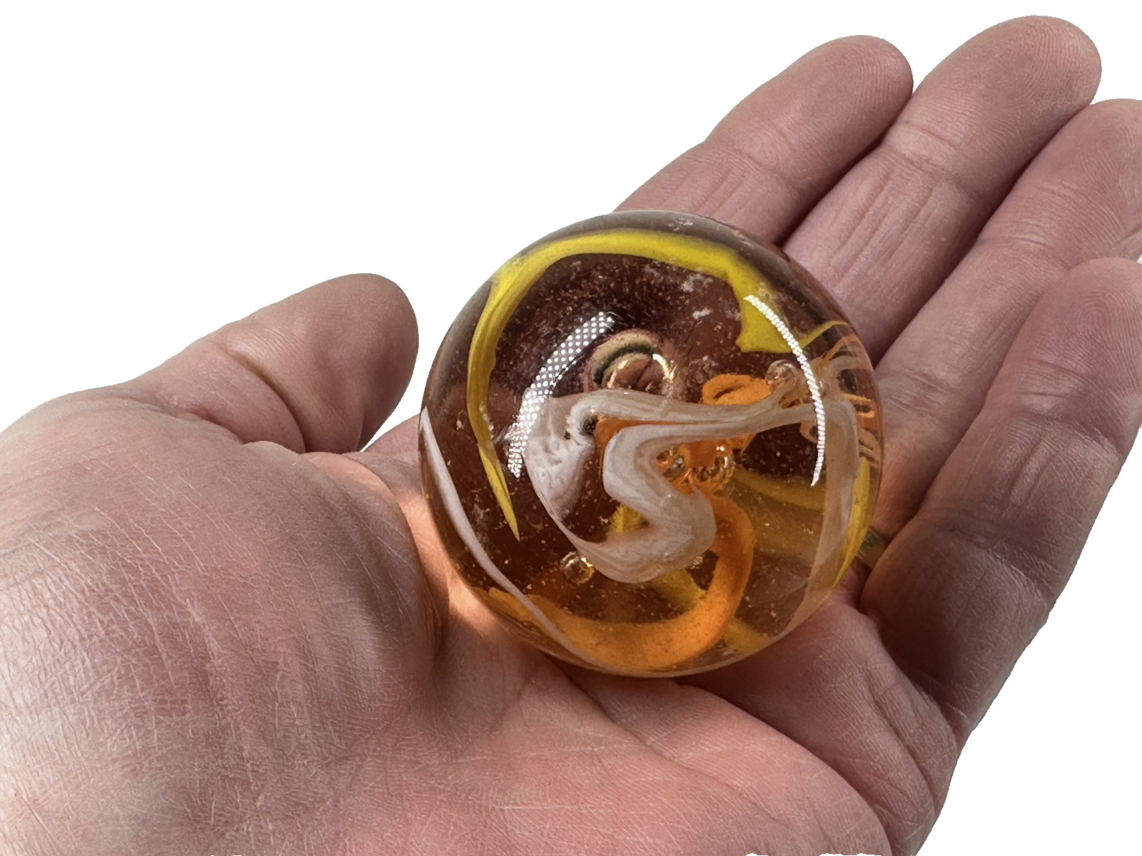 TOE BREAKER 50mm (2″) FIREFLY Orange/Yellow Marbles glass ball HUGE