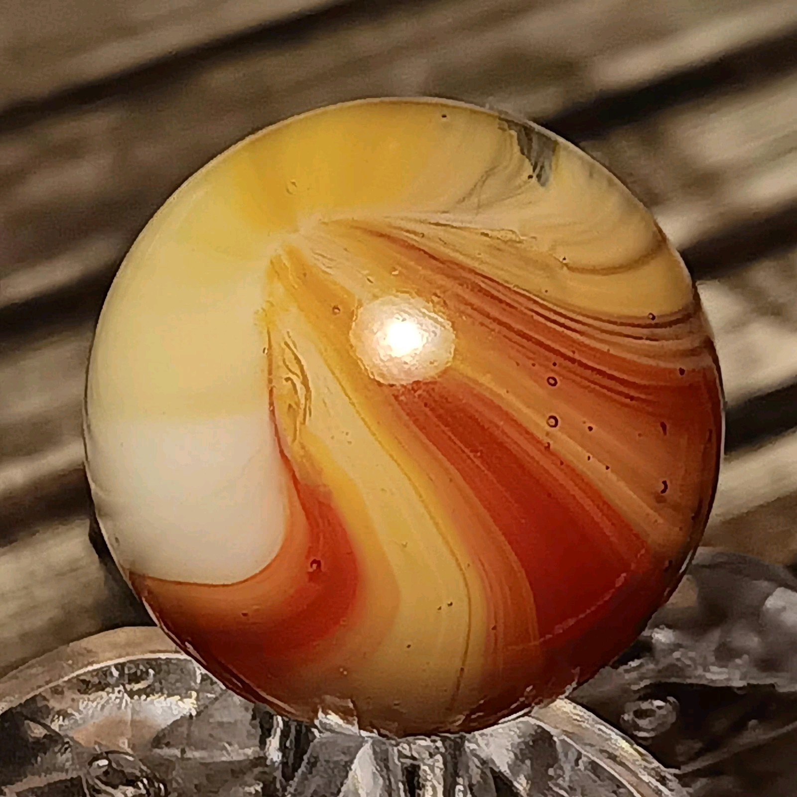 Master Marble / Master Glass Sunburst Marble. .64″ Mint. Nice Color Combo