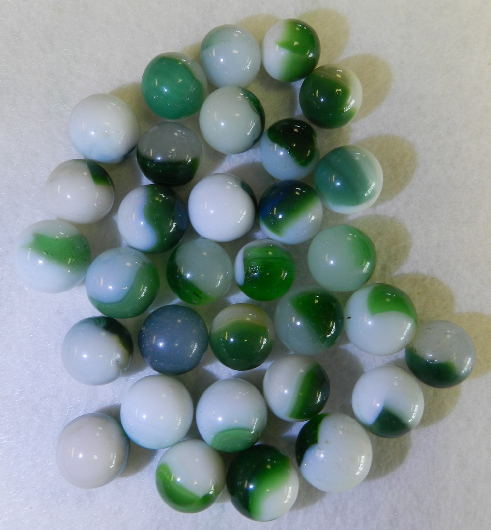 #20842m Vintage Group or Bulk Lot of 30 Mixed Company Patch Marbles