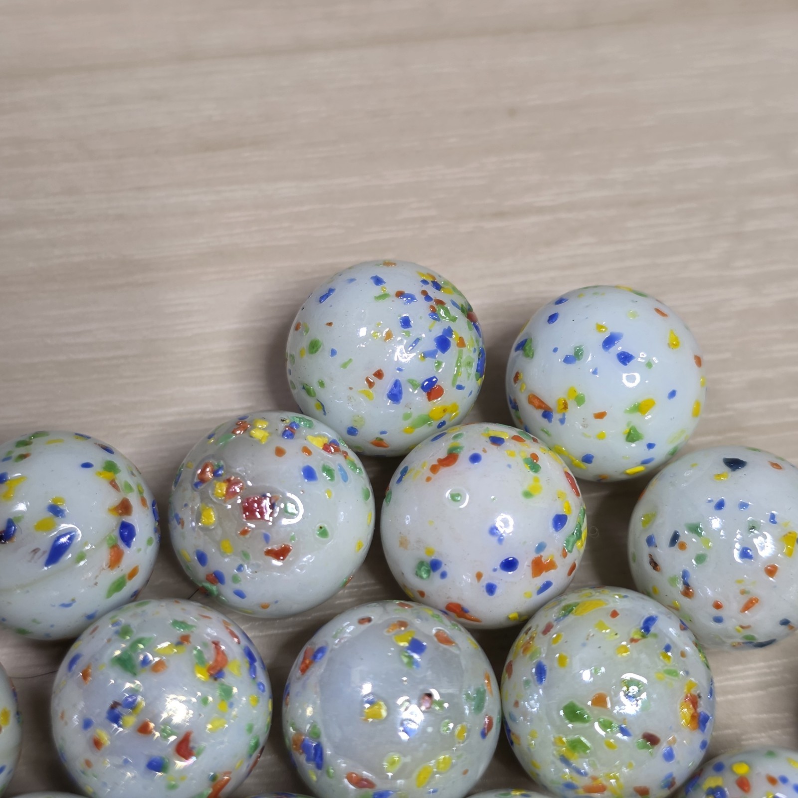 29 White Pearlescent Milk Glass Confetti Multi Color Glitterbomb Marble Lot