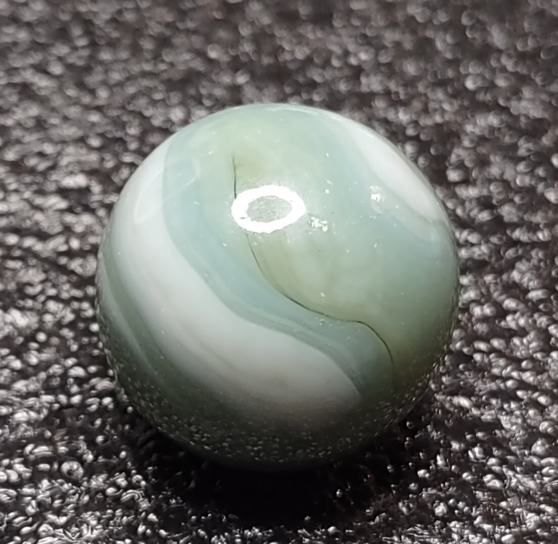 NM- .87″ TriColor Teal Green Opaque Swirl Alley Agate ? Glass Vintage Marbles