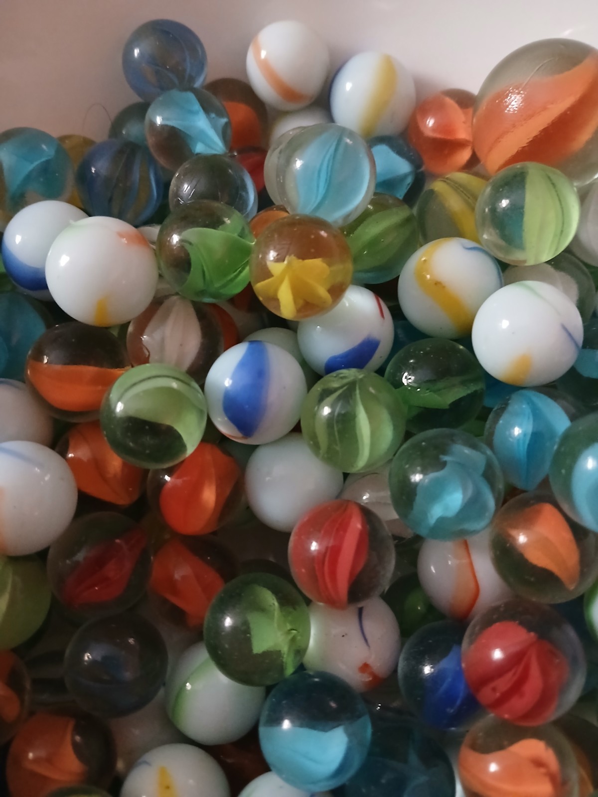 Lot Of 202 Vintage Assorted Marbles and 1 large Marble