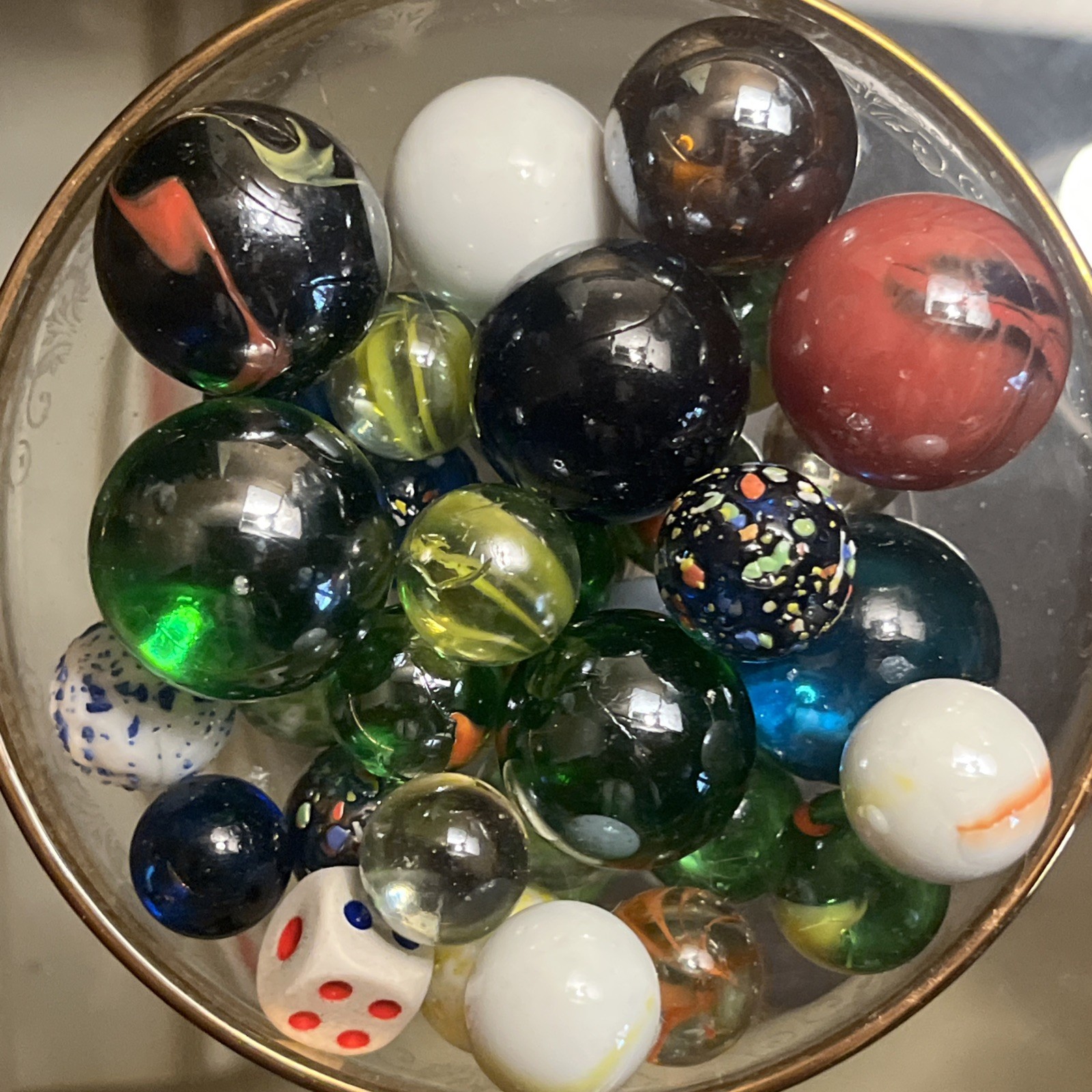 Vintage Antique Marbles Lot of 36 Marbles and 1 Die