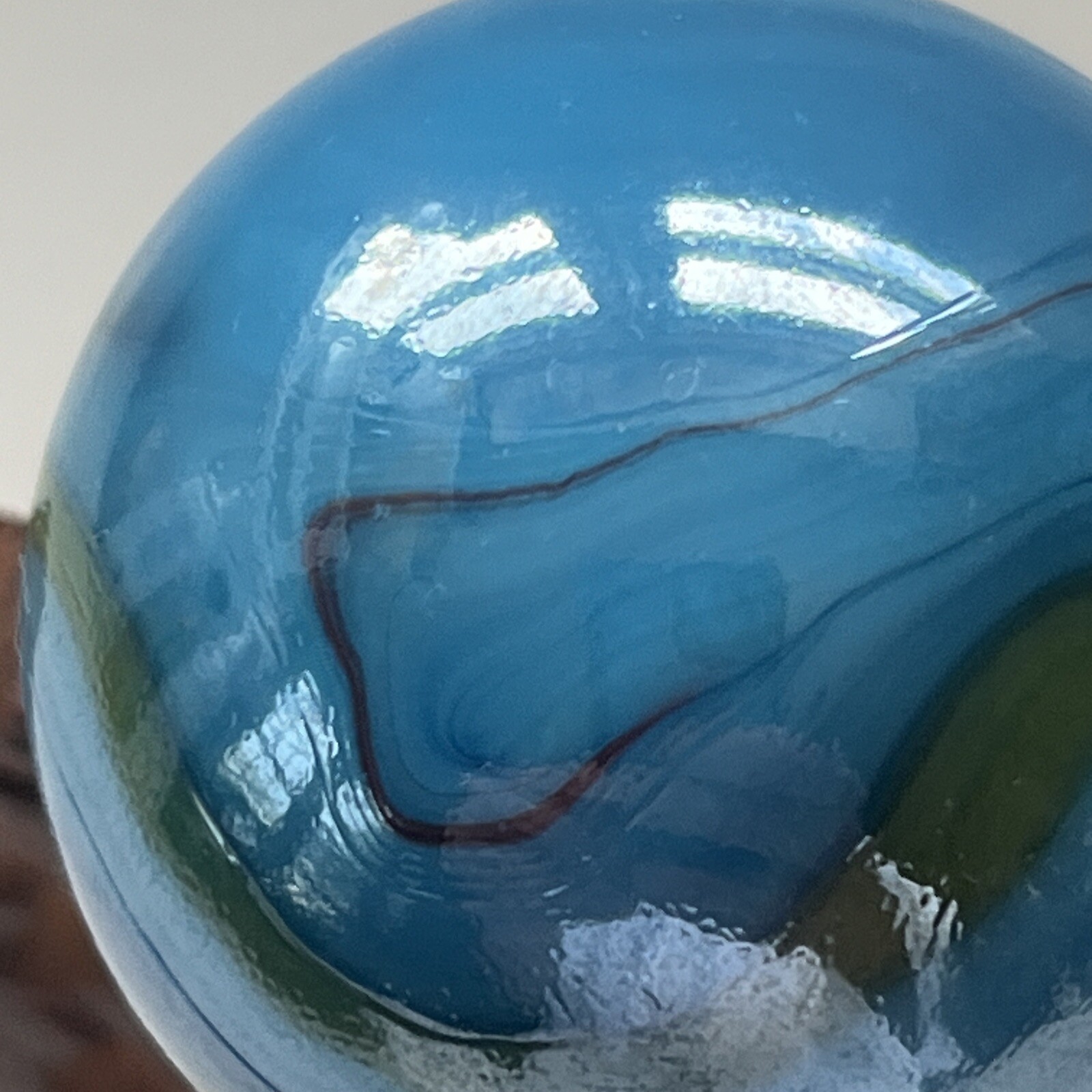 Vintage Large Shooter Marble Opaque Agate Swirl Ribbon Sky Blue Orange Beautiful