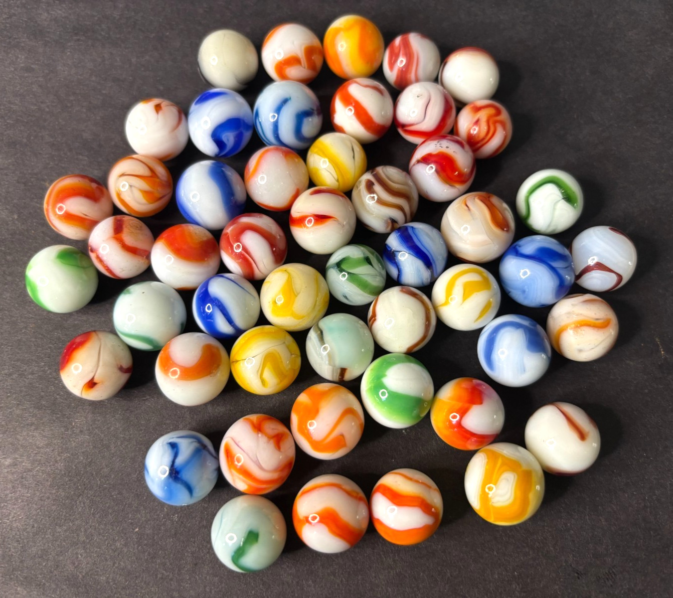 Akro Vitro Peltier Marble King Marbles Lot of 50 Swirl Patch VTG .60″-.66″