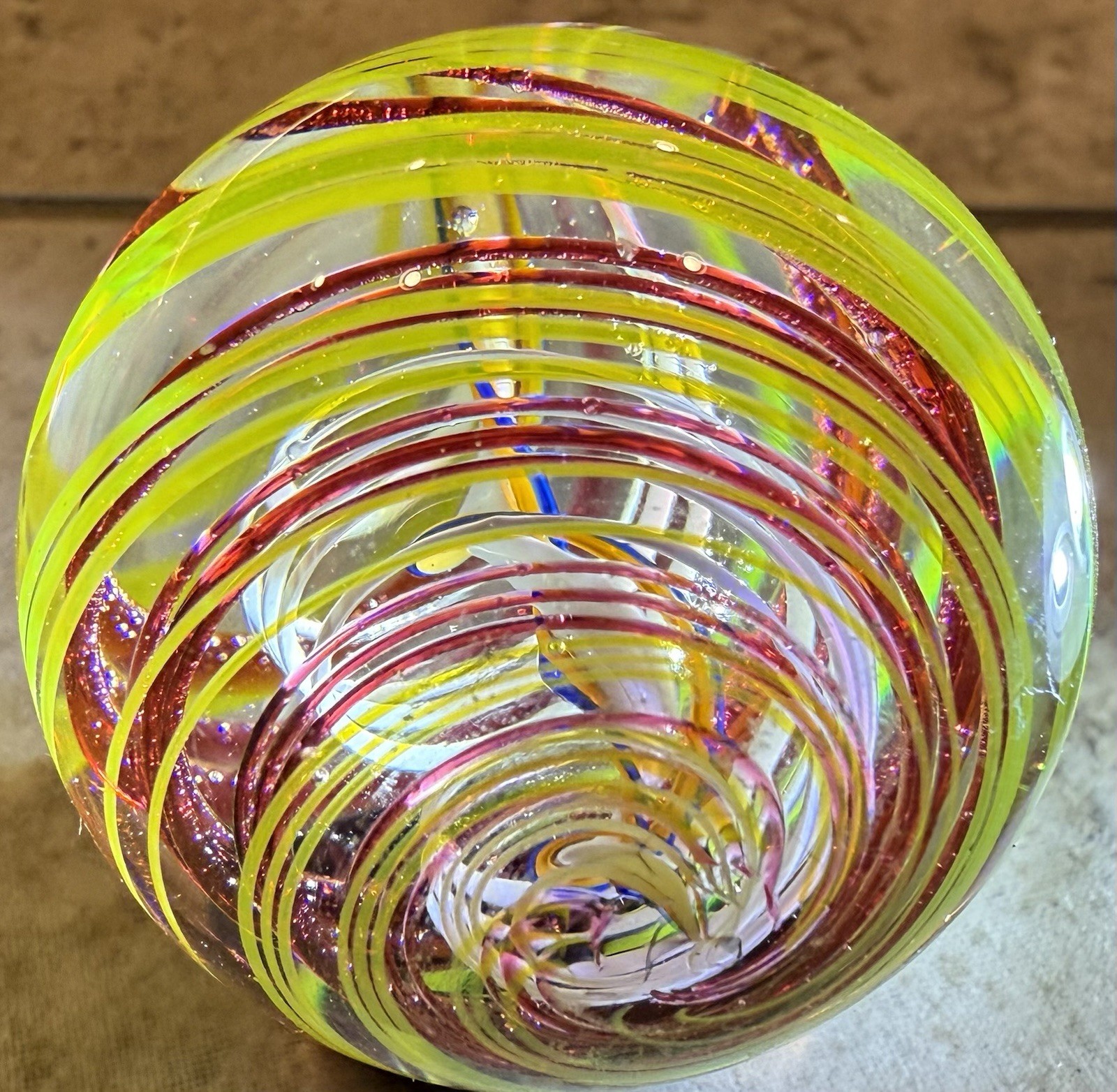 Studio Artist Signed Art Glass Marble 1.73” Latticino Ribbon Core Handmade