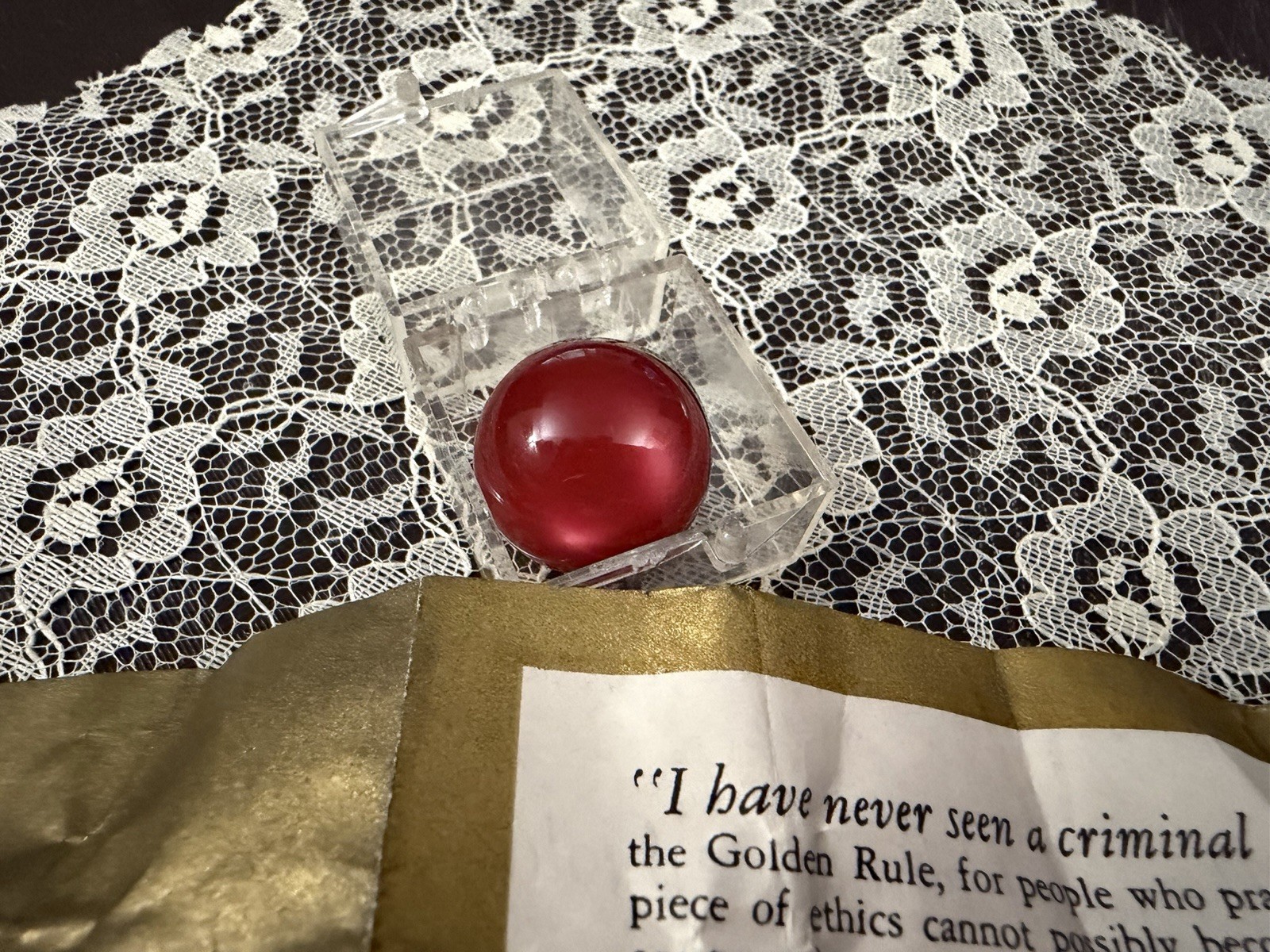 Vintage 1960’s Golden Rule Ruby Red Marble In Original Plastic Case With Paper