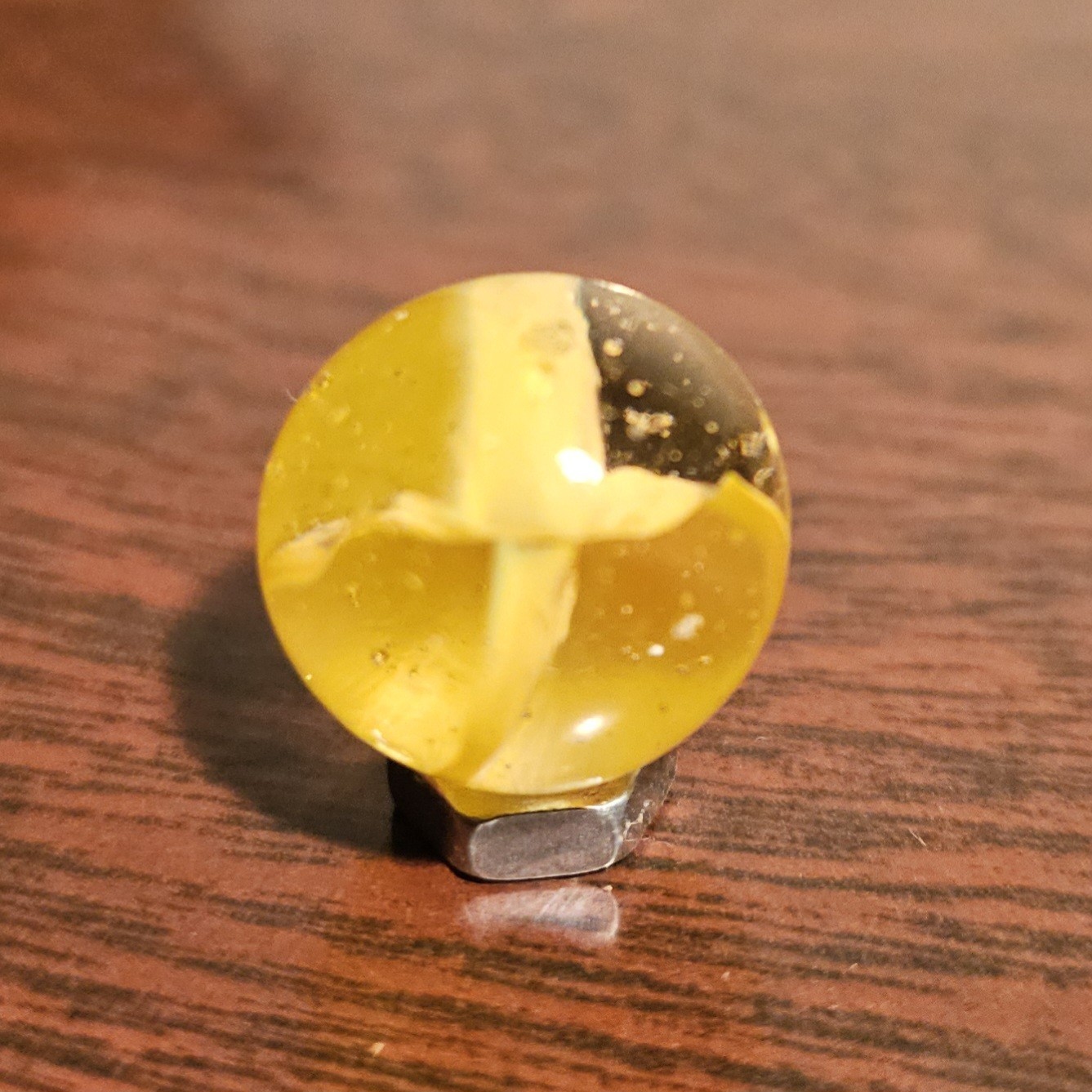 Vintage CE Bogard Cadmium Glow Yellow 4-Lobe Floppy .625″ Glass Marble
