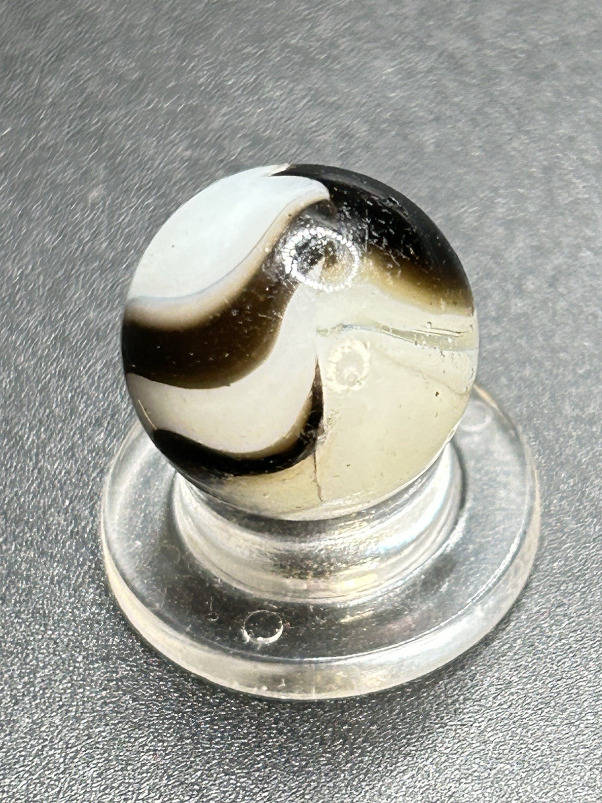 Peltier Zebra Marble w/ Aventurine Two Color Zebra Vintage Marbles 0.591”